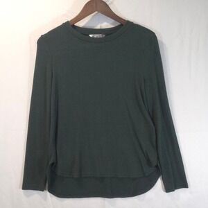 Banana Republic Petite Small Forest Green Shimmer Long Sleeve High Low Knit Top